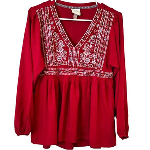 Knox Rose Ladies Vintage Embroidered Long Sleeve Top
